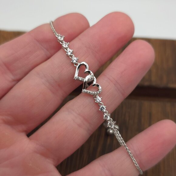 7 Inch 925 Sterling Silver Topaz Gem Hearts Adjustable Bracelet A145 - Picture 3 of 7